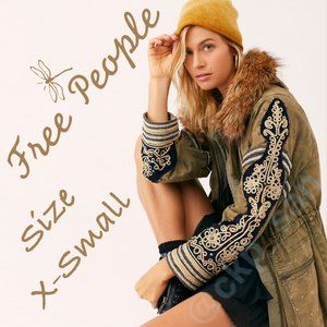 NWOT Free People Fur Trimmed Golden Quills Military Parka Sz XS